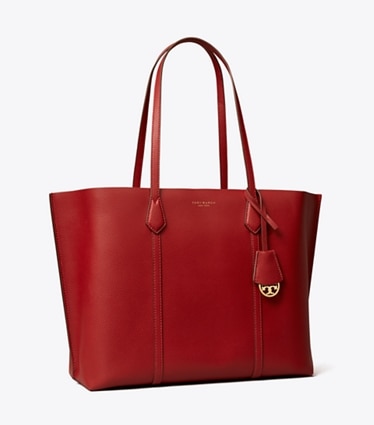 Tory Burch designer tote bags Perry Triple-Compartment Tote Bag in Brick angle