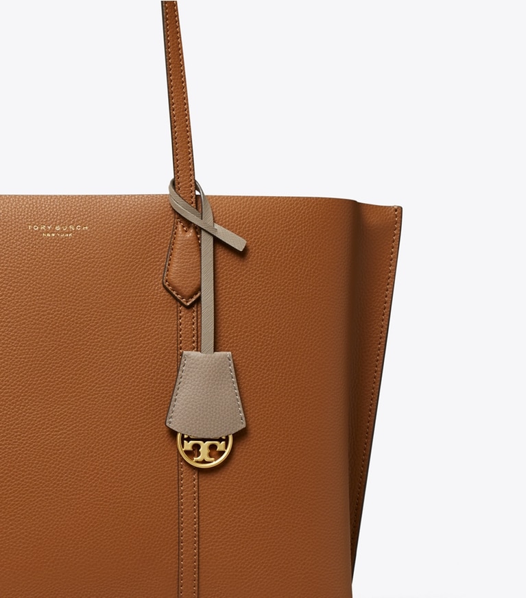 Tory Burch designer tote bags Perry Triple-Compartment Tote in Light Umber angle