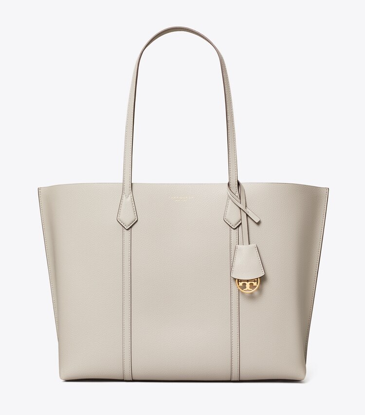 Tory Burch designer tote bags Perry Triple-Compartment Tote in Light Granite front