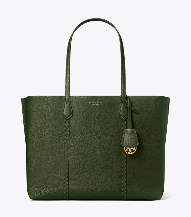 Tory Burch designer tote bags Perry Triple-Compartment Tote in Basil angle