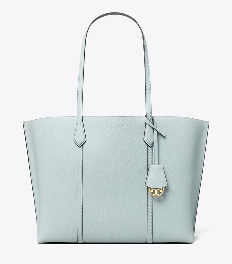 Tory Burch designer tote bags Perry Triple-Compartment Tote in Seltzer / Pavestone angle