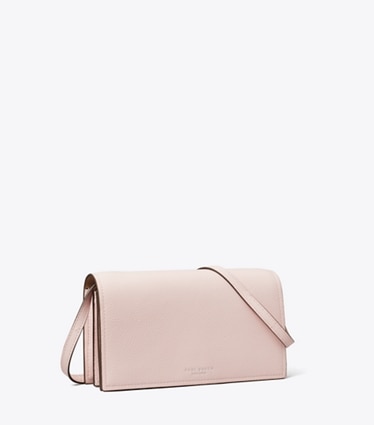 Tory Burch designer mini bags Perry Wallet Crossbody in Rose Mist angle