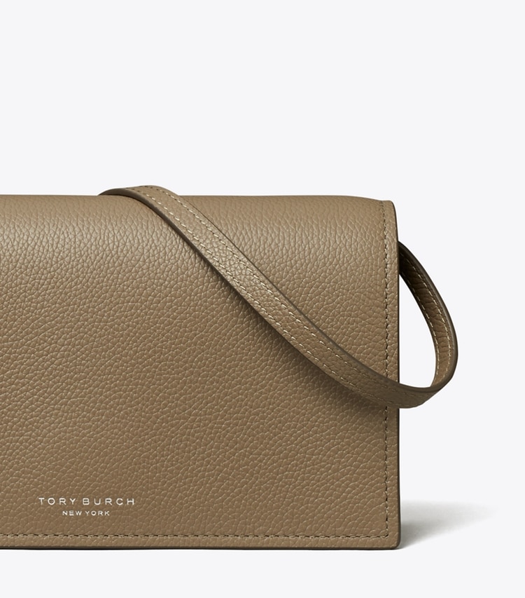 Tory Burch designer crossbody bags Perry Wallet Crossbody in Wild Mushroom detail