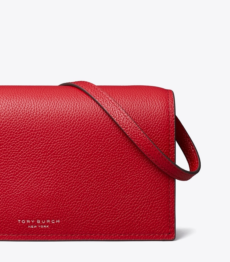 Tory Burch designer mini bags Perry Wallet Crossbody in Tory Red detail