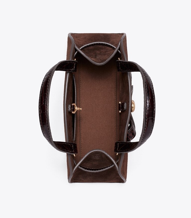 Tory Burch designer sacs à bandoulière Petit bauletto Romy en suède dans DARK COCOA vue du dessus
