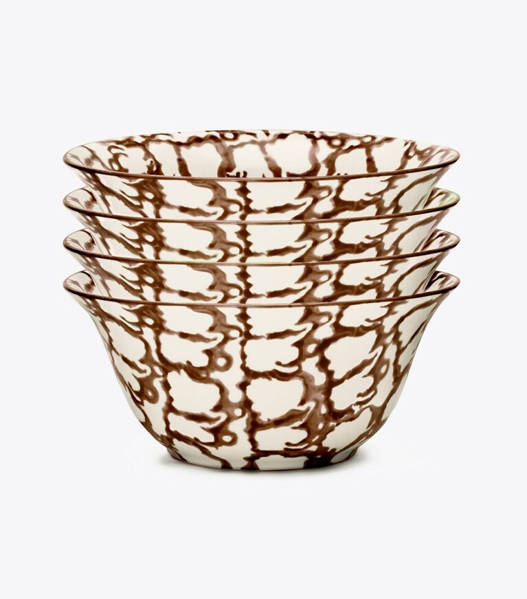 Tory Burch designer vaisselle Petit bol, collection Spongeware, lot de 4 dans Brown/Smoke Ring groupe
