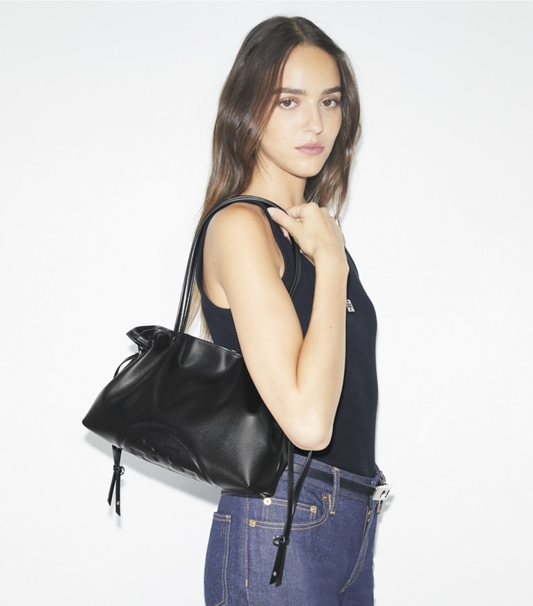 Tory Burch designer cabas Petit cabas à cordons de serrage Ella natuura™ in Black angle