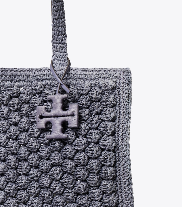 Tory Burch designer cabas Petit cabas Ella Popcorn crocheté  à la main in Gray informations