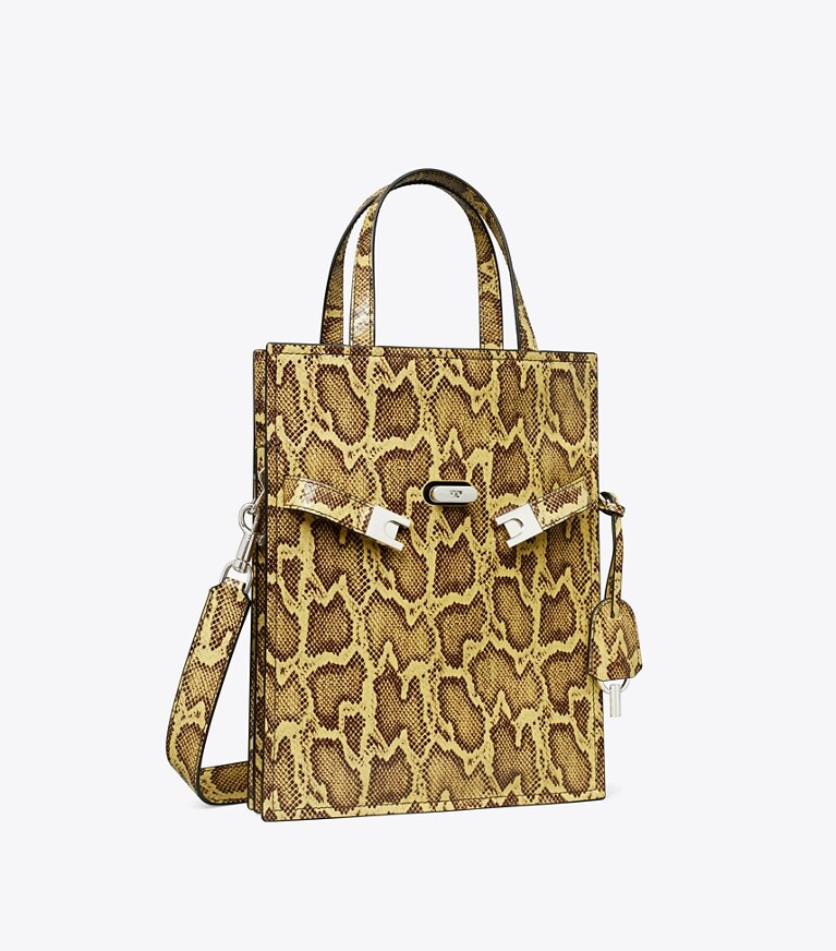 Tory Burch designer sacs porté épaule Petit cabas Lee Radziwill en cuir embossé in Quince / Marten angle