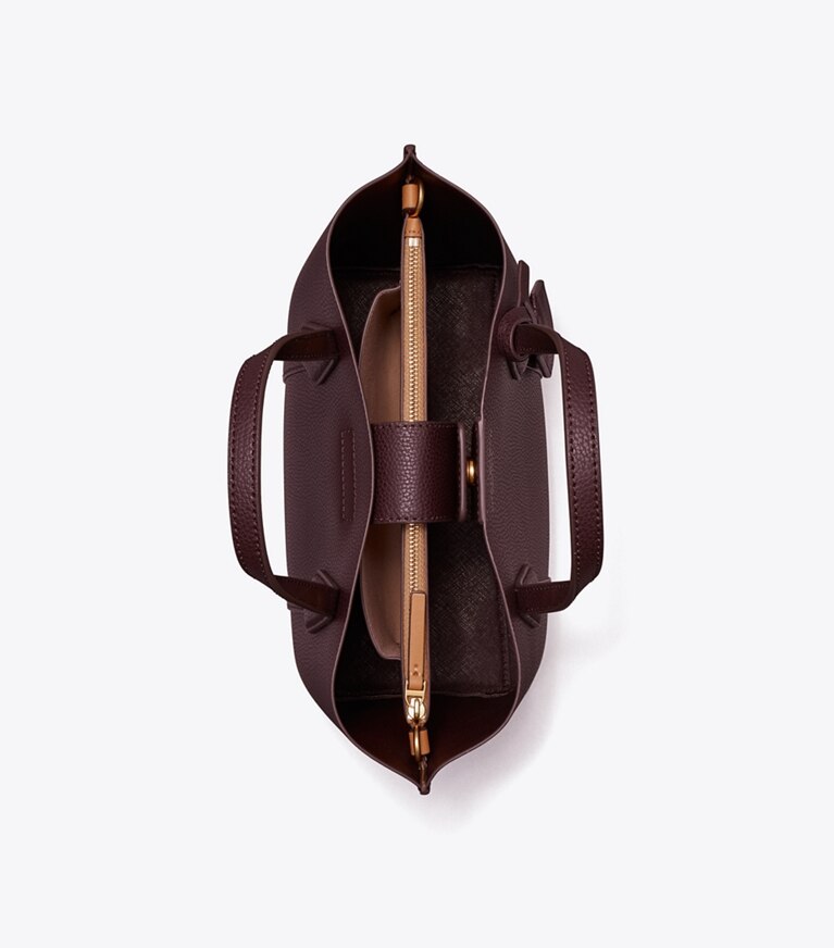 Tory Burch designer cabas Petit cabas Perry à trois compartiments in Albarossa angle