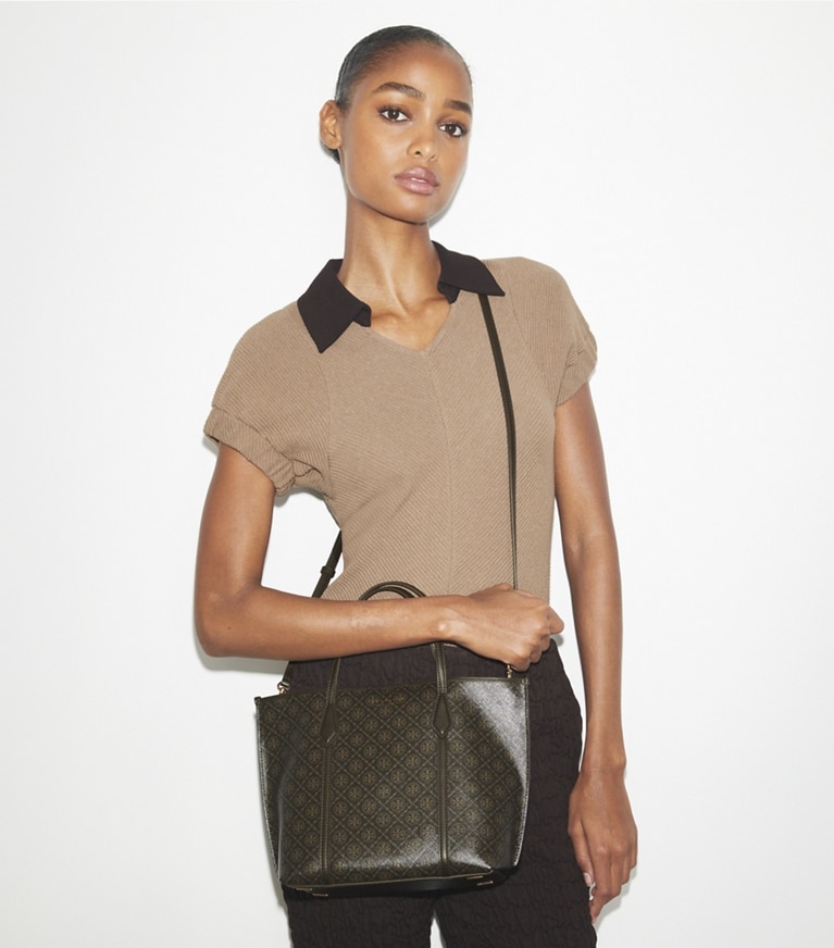 Tory Burch designer cabas Petit cabas Perry en toile enduite in French Press angle