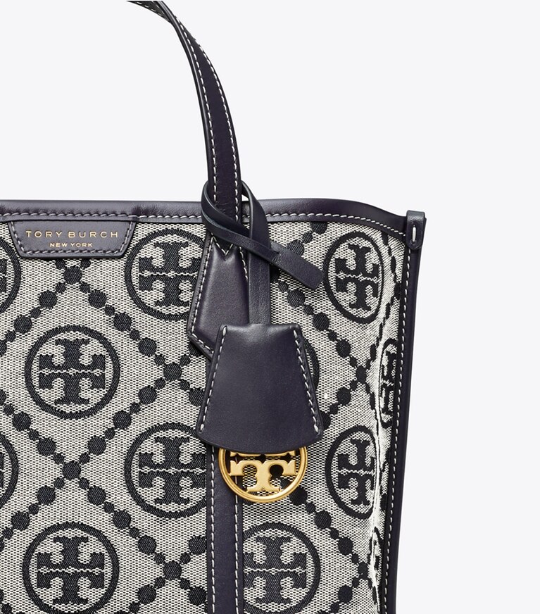 Tory Burch designer cabas Petit cabas Perry T Monogram à trois compartiments in Tory Navy angle