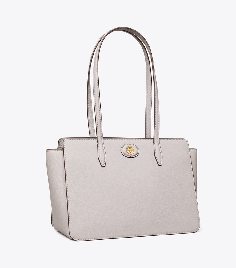 Tory Burch designer cabas Petit cabas Robinson en cuir grainé in Bay Gray angle