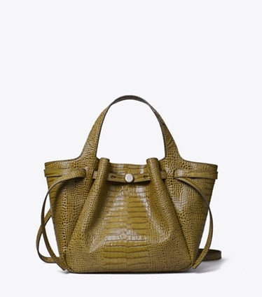 Tory Burch designer sac à main Petit cabas Romy en cuir embossé effet croco in Shroom front