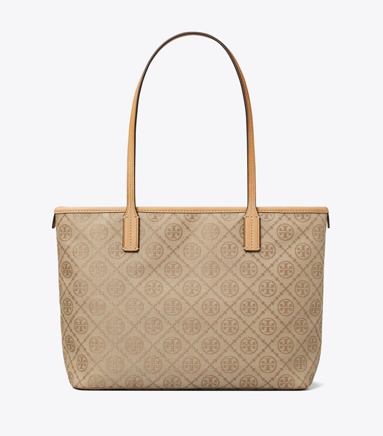 Tory Burch designer cabas Petit cabas zippé T Monogram in Flax retour