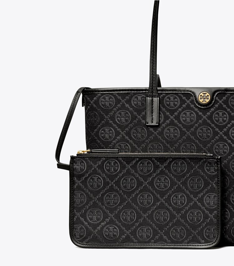 Tory Burch designer cabas Petit cabas zippé T Monogram in Black informations