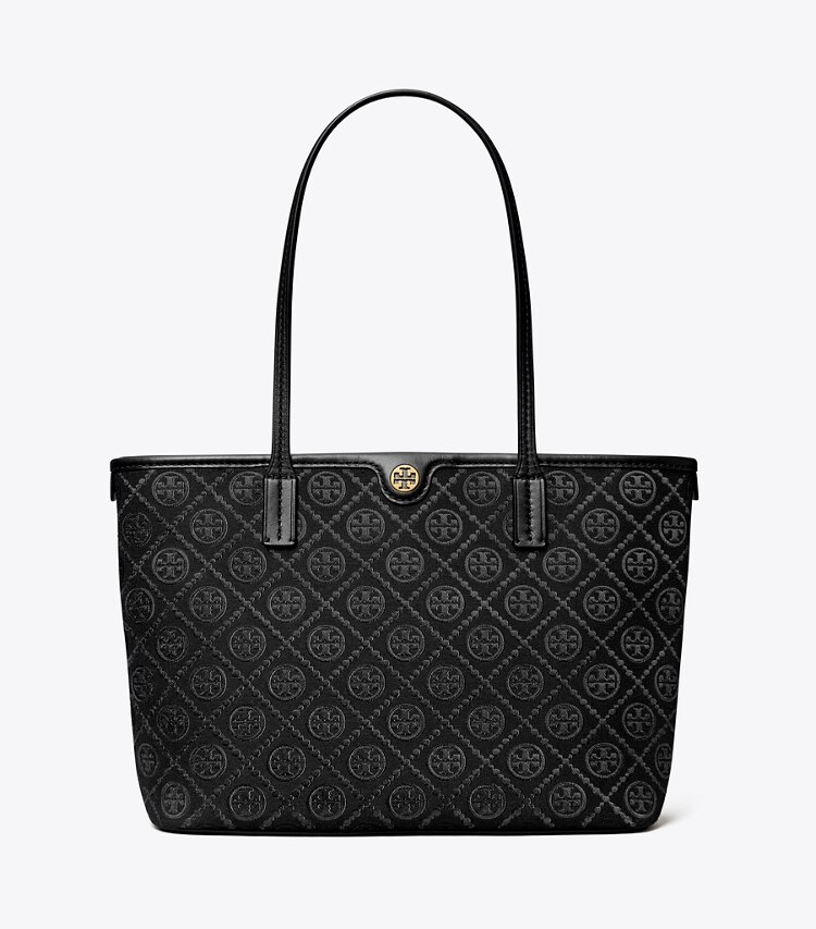 Tory Burch designer cabas Petit cabas zippé T Monogram in Black front