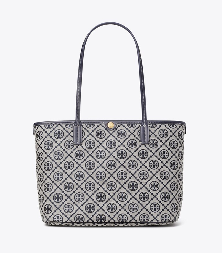 Tory Burch designer cabas Petit cabas zippé T Monogram in TORY NAVY front