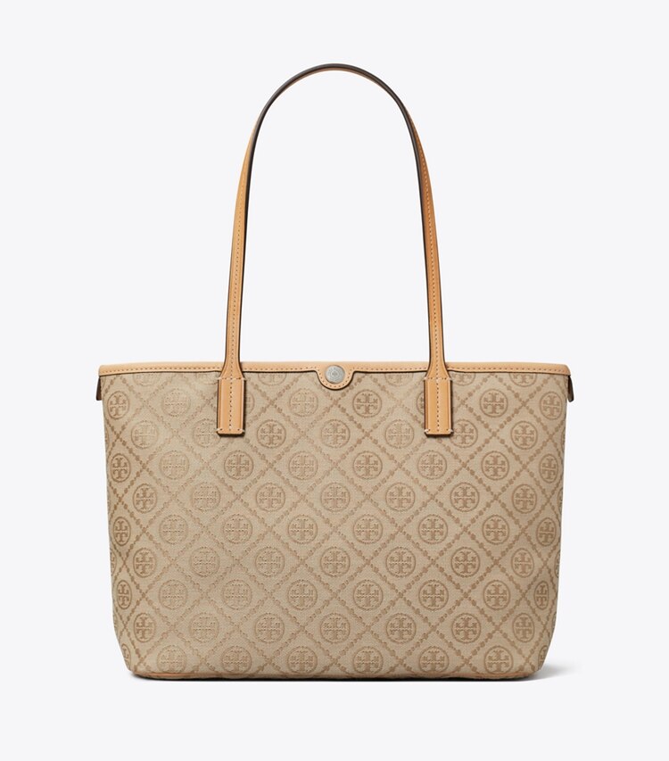 Tory Burch designer cabas Petit cabas zippé T Monogram in Flax front