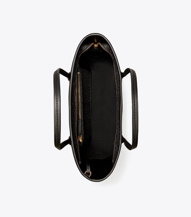 Tory Burch designer cabas Petit cabas zippé T Monogram in Black angle