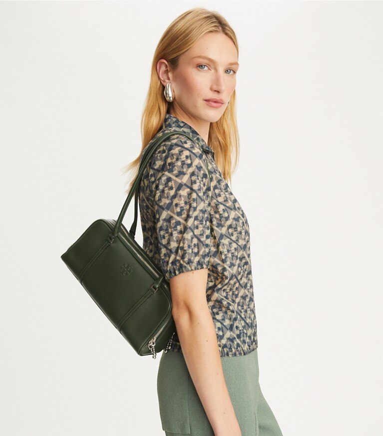Tory Burch designer sac à main Petit cartable Marshmallow dans Basil accessoire sur le modèle