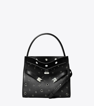 Tory Burch designer sac à main Petit double sac Lee Radziwill à œillets in Black front