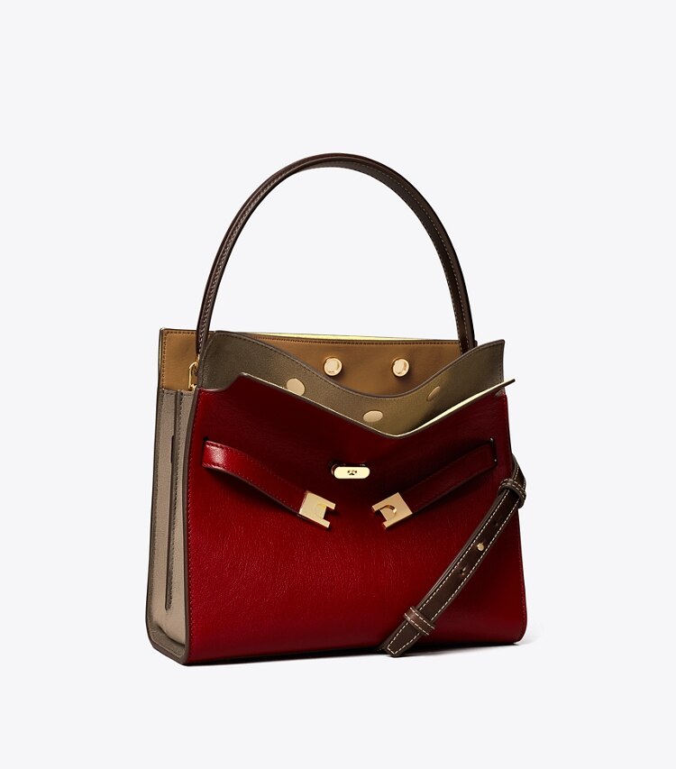 Tory Burch designer sac à main Petit double sac Lee Radziwill texturé in Ruby angle