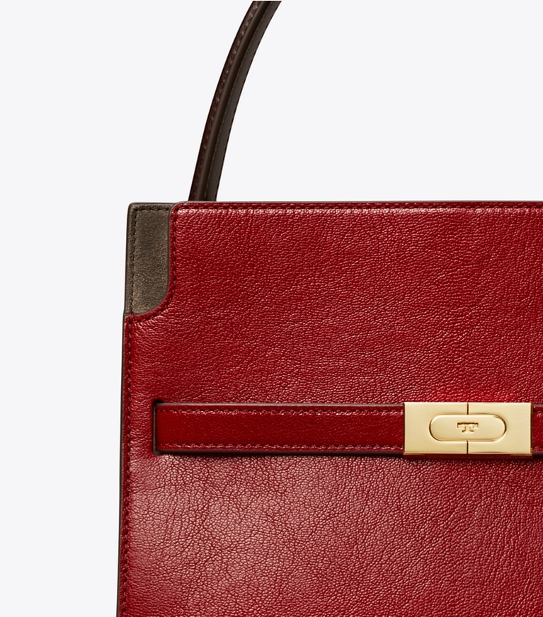 Tory Burch designer sac à main Petit double sac Lee Radziwill texturé in Ruby angle
