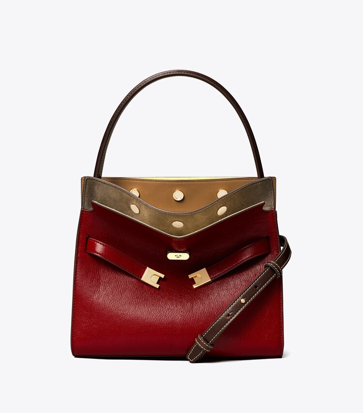 Tory Burch designer sac à main Petit double sac Lee Radziwill texturé in Ruby front