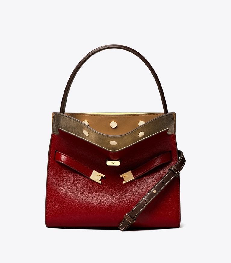 Tory Burch designer sac à main Petit double sac Lee Radziwill texturé in Ruby angle