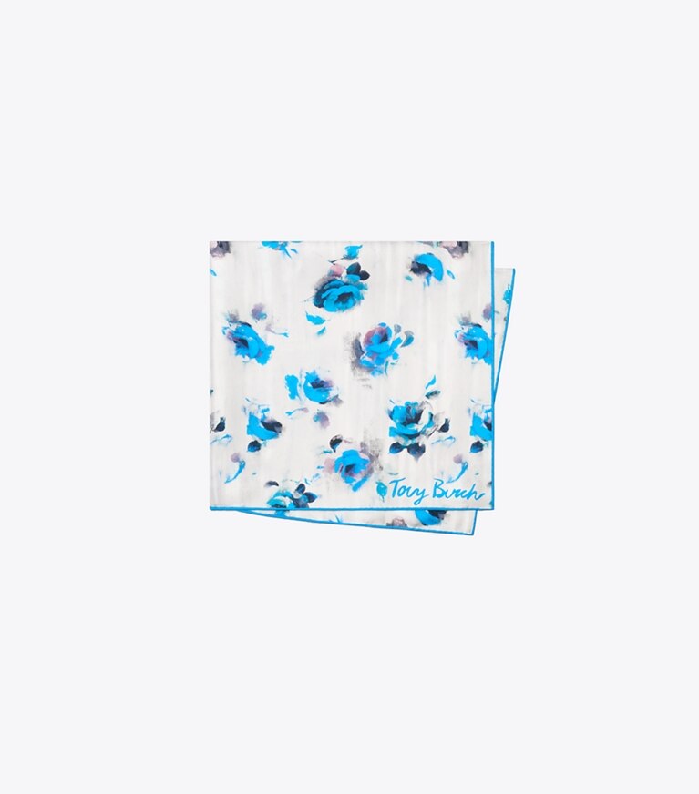 Tory Burch designer écharpes Petit foulard à motif roses bleues in Blue Roses Neckerchief Blue folded