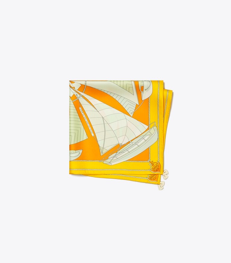 Tory Burch designer écharpes Petit foulard à motif voilier et spirale in Orange dessus