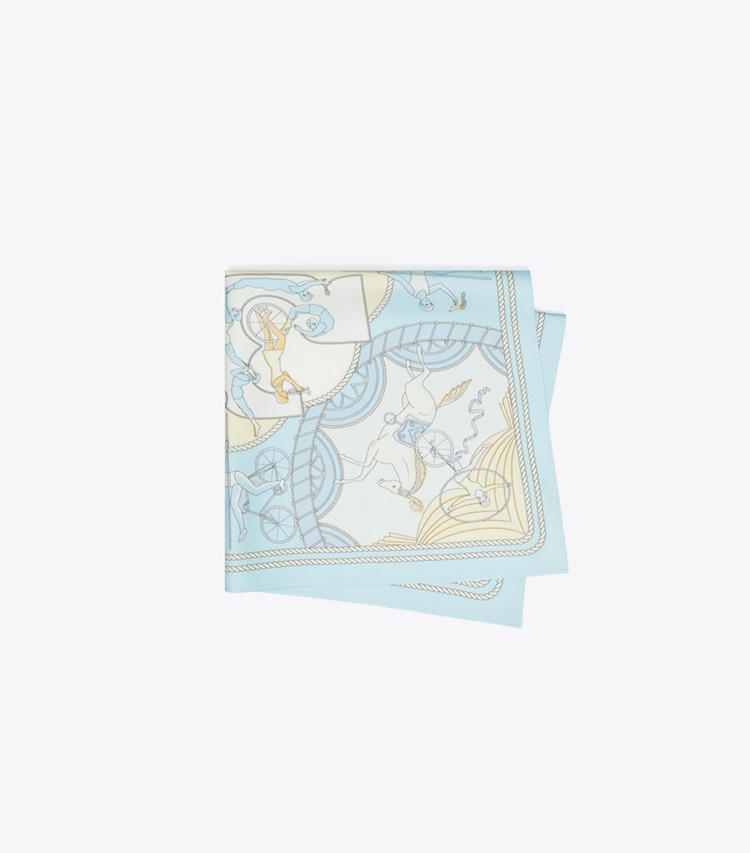 Tory Burch designer écharpes Petit foulard Acrobats dans Aeronauts Neckerchief - Blue plié