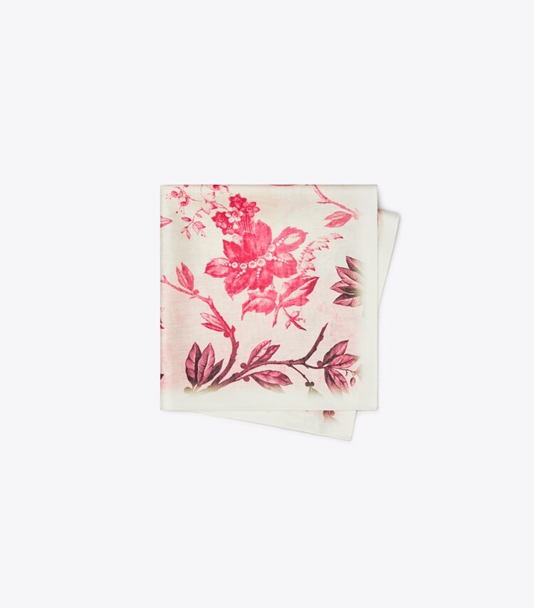 Tory Burch designer écharpes Petit foulard double face Climbing Lilies dans Climbing Lilies Neckerchief - Pink plié