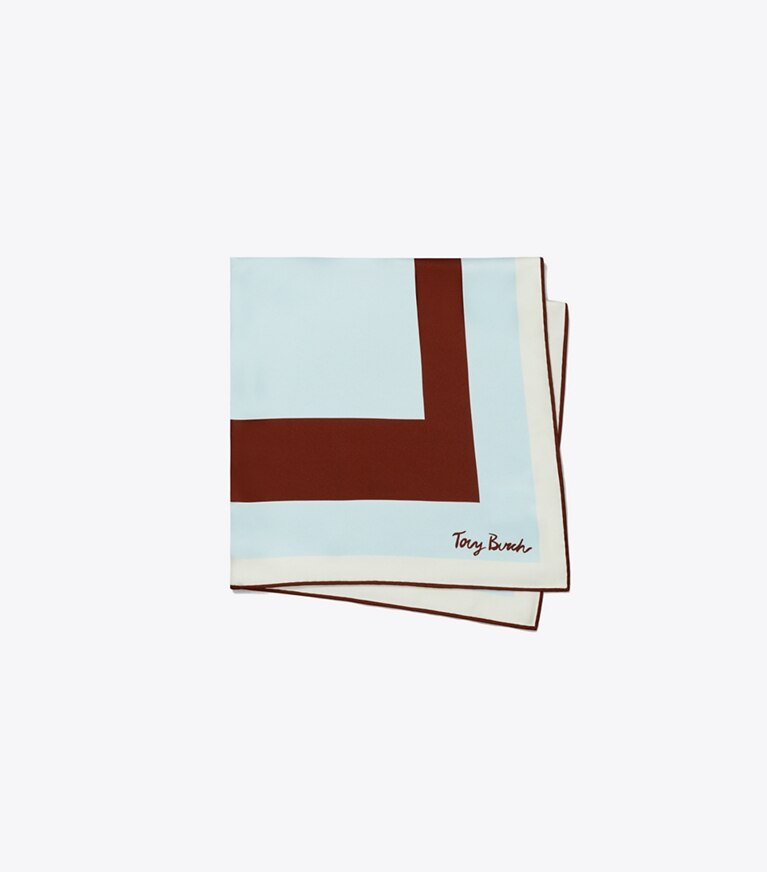 Tory Burch designer écharpes Petit foulard en soie Geo Square in BROWN / Blue folded