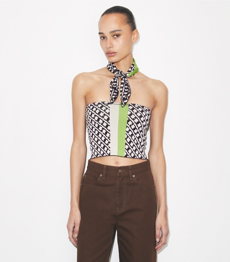 Tory Burch designer écharpes Petit foulard en soie T Link dans Green T Link accessoire sur le modèle