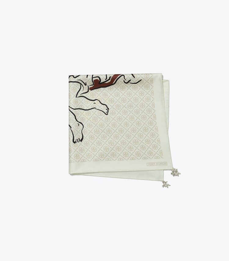 Tory Burch designer écharpes Petit foulard en soie T Monogram Cherub dans Beige Cherubs plié