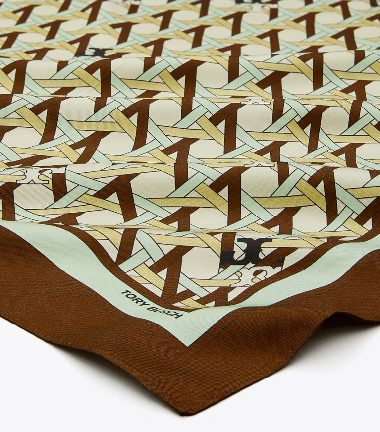 Tory Burch designer écharpes Petit foulard tissé panier dans Basketweave Brown détails