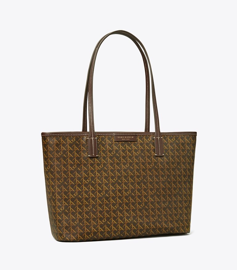 Tory Burch designer cabas Petit fourre-tout à glissière Ever-Ready dans Chocolate angle