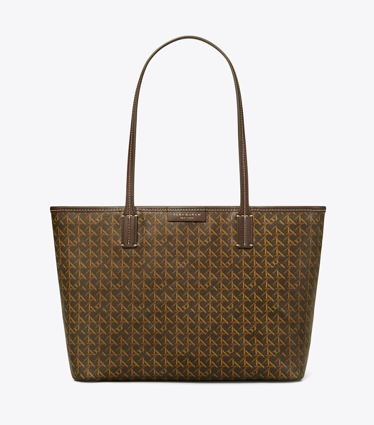 Tory Burch designer cabas Petit fourre-tout à glissière Ever-Ready dans Chocolate de face