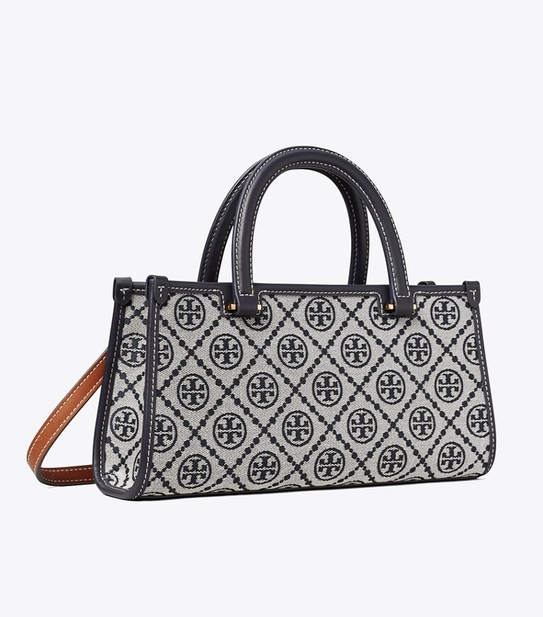 Tory Burch designer sac à main Petit fourre-tout East-West à T monogram dans Tory Navy angle