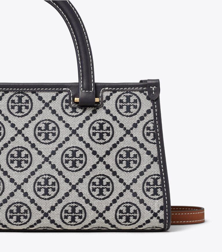 Tory Burch designer sac à main Petit fourre-tout East-West à T monogram dans Tory Navy détails