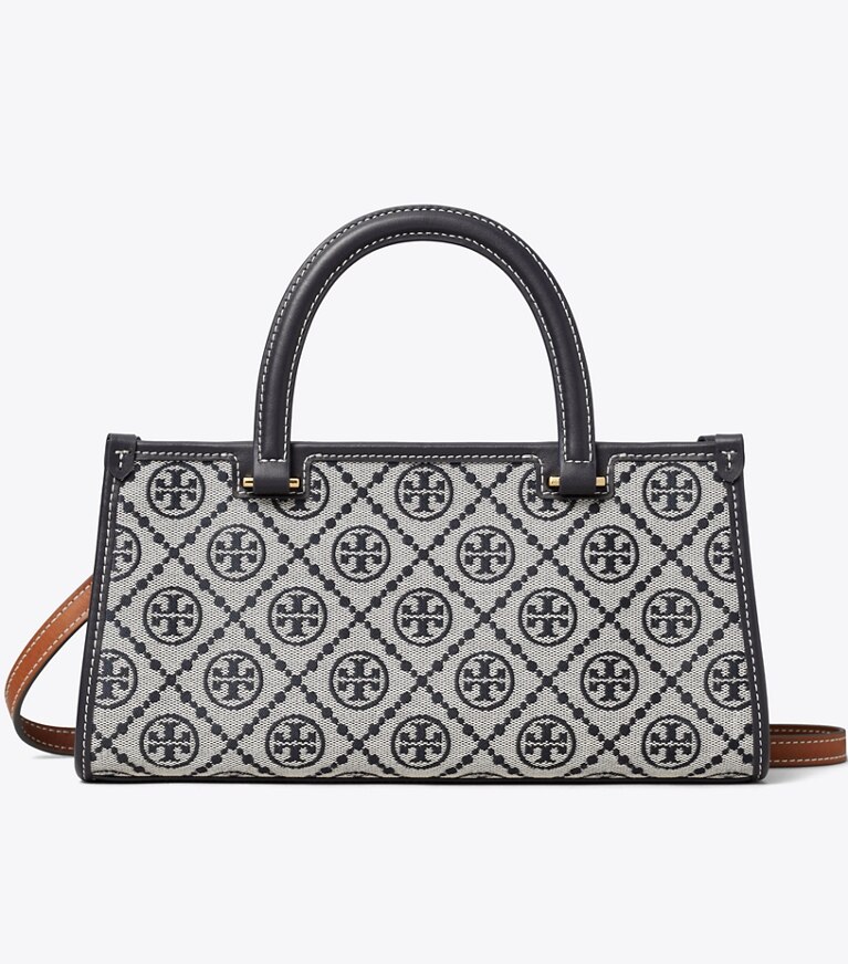 Tory Burch designer sac à main Petit fourre-tout East-West à T monogram dans Tory Navy de face