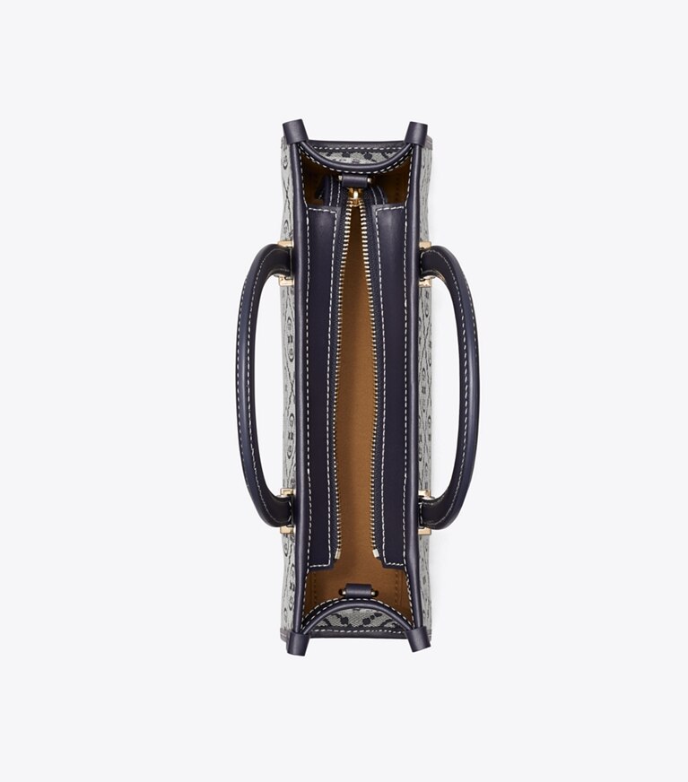 Tory Burch designer sac à main Petit fourre-tout East-West à T monogram dans Tory Navy vue du dessus