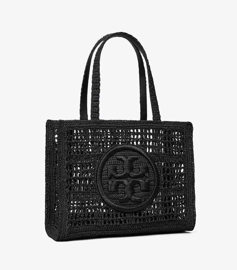 Tory Burch designer cabas Petit fourre-tout Ella crocheté à la main dans Black angle