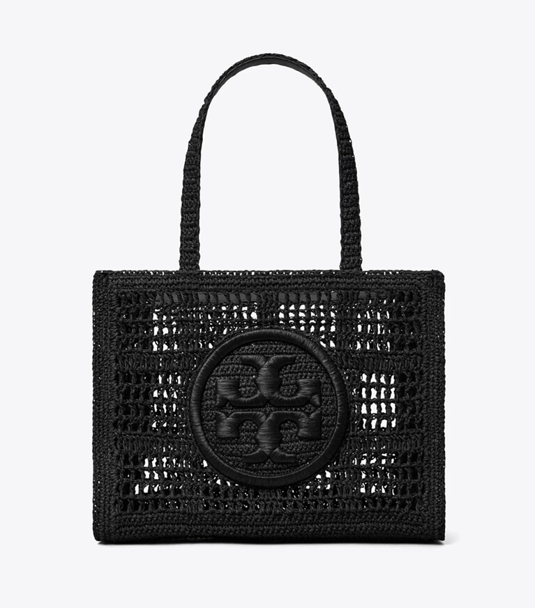 Tory Burch designer cabas Petit fourre-tout Ella crocheté à la main dans Black de face
