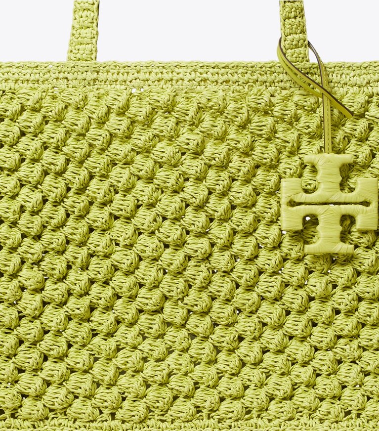 Tory Burch designer cabas Petit fourre-tout Ella en crochet popcorn fait main dans Citrus Green détails