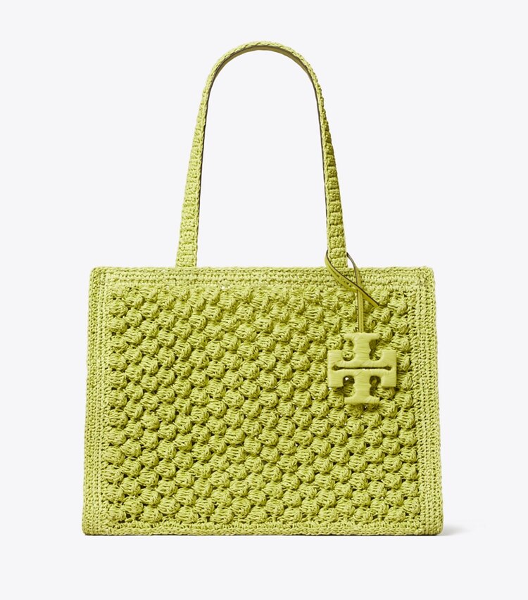 Tory Burch designer cabas Petit fourre-tout Ella en crochet popcorn fait main dans Citrus Green de face
