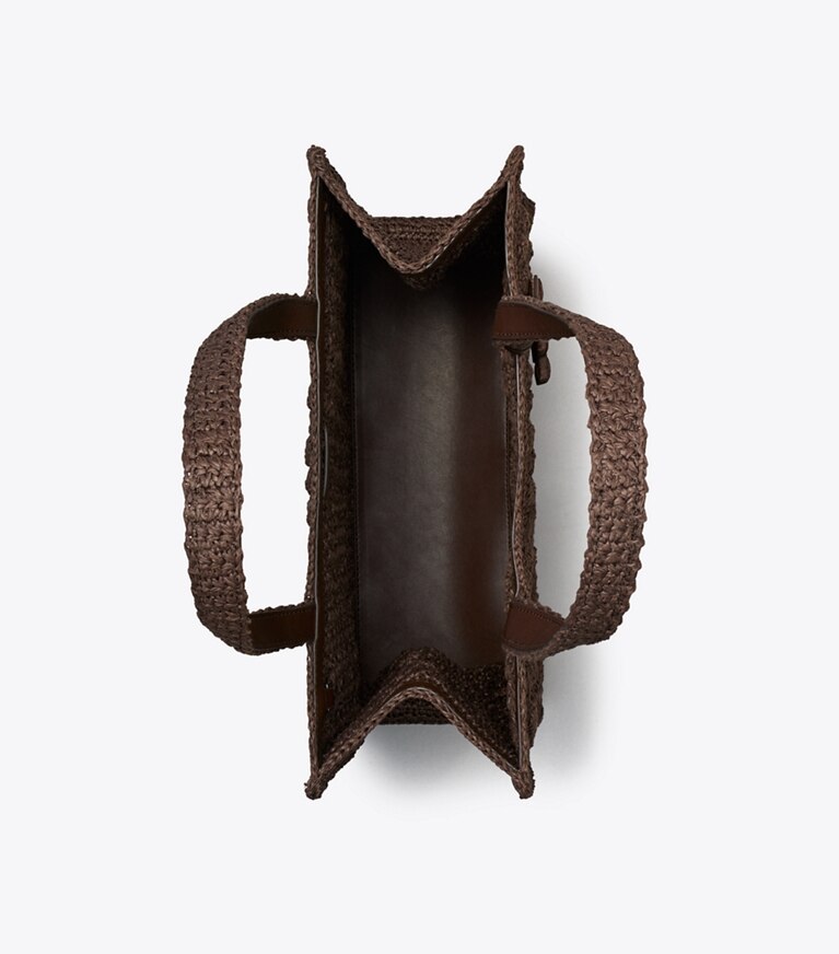 Tory Burch designer cabas Petit fourre-tout Ella en crochet popcorn fait main dans Dark Cocoa vue du dessus