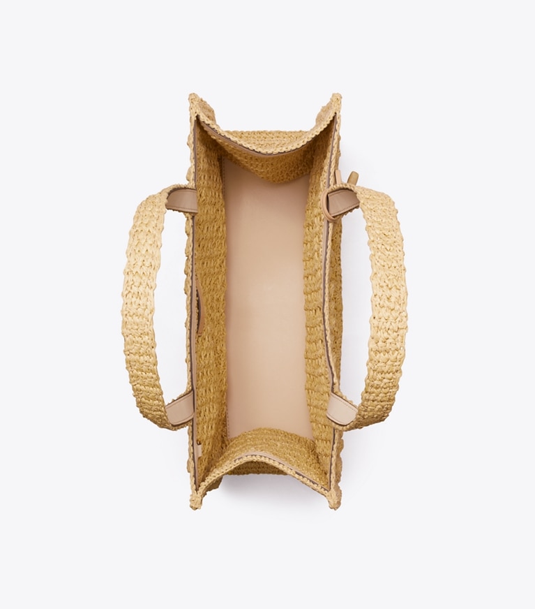Tory Burch designer cabas Petit fourre-tout Ella en crochet popcorn fait main dans Natural vue du dessus